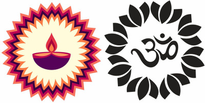 Divine studio 30 cm Divine studioDiwali Special - Colourful Decorative Rangoli Sticker Size- 30 cm x 30 cm Set of 2 Self Adhesive Sticker(Pack of 1)