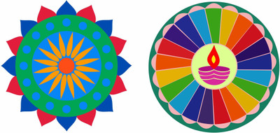 Divine studio 30 cm Divine studioDiwali Special - Colourful Decorative Rangoli Sticker Size- 30 cm x 30 cm Set of 2 Self Adhesive Sticker(Pack of 1)