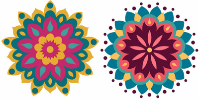 Divine studio 30 cm Divine studioDiwali Special - Colourful Decorative Rangoli Sticker Size- 30 cm x 30 cm Set of 2 Self Adhesive Sticker(Pack of 1)