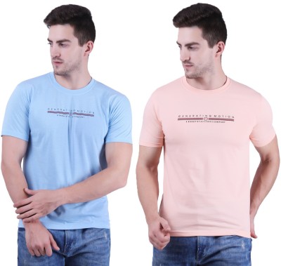 Nityaa Solid Men Round Neck Light Blue, Pink T-Shirt