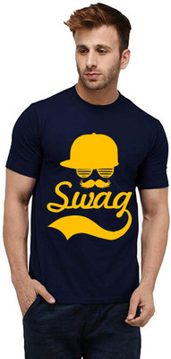 Aseria Printed Men Round Neck Dark Blue T-Shirt