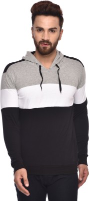 WRODSS Colorblock Men Hooded Neck White, Black, Grey T-Shirt