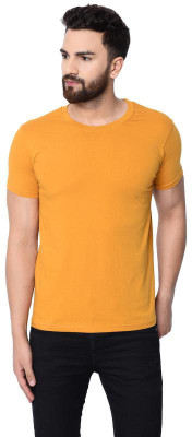 Restore Solid Men Round Neck Yellow, Gold T-Shirt