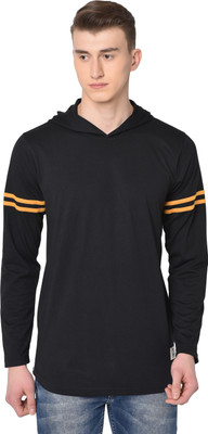 GLITO Solid Men Hooded Neck Black T-Shirt
