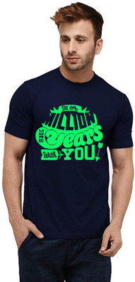 Aseria Printed Men Round Neck Dark Blue T-Shirt