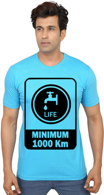 Aseria Printed Men Round Neck Light Blue T-Shirt