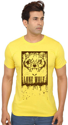 Aseria Printed Men Round Neck Yellow T-Shirt