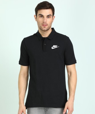 NIKE Self Design Men Polo Neck Black T-Shirt