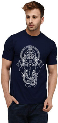 Aseria Printed Men Round Neck Dark Blue T-Shirt