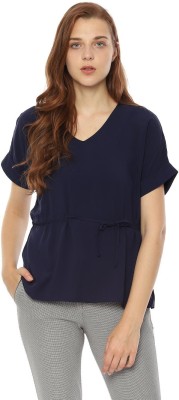 Allen Solly Casual Half Sleeve Solid Women Dark Blue Top