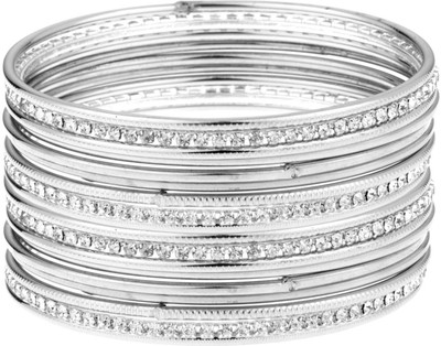 Efulgenz Alloy Cubic Zirconia Silver Bangle(Pack of 18)