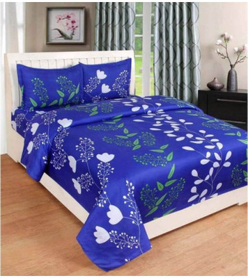 DIVYA 144 TC Polycotton Double Printed Flat Bedsheet(Pack of 1, Blue)