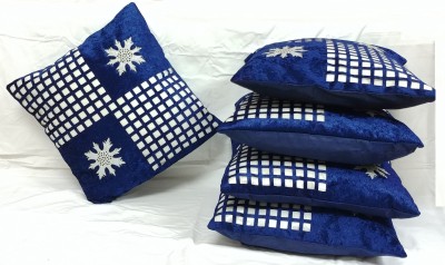 FAB NATION Striped Cushions Cover(Pack of 5, 40 cm*40 cm, Blue, White, Silver)