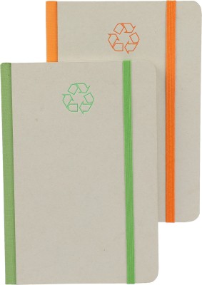 comma - A5 Size - Hard Bound Notebook with Elastic Band - Environmentally Friendly - Pack of 2 A5 Notebook Ruled 192 Pages(Green, Orange, Pack of 2)