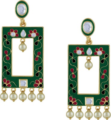 SPARGZ Meenakari Festive Gold Plated AD Stone & Pearl Dangle Diamond, Pearl Alloy Drops & Danglers