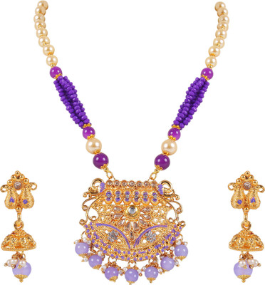 khetlazee Alloy Gold-plated White, Gold, Purple Jewellery Set(Pack of 1)