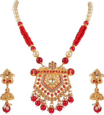 khetlazee Alloy Gold-plated White, Gold, Red Jewellery Set(Pack of 1)