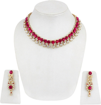Bhana Jewells Alloy Gold-plated Pink, Gold, White Jewellery Set(Pack of 1)