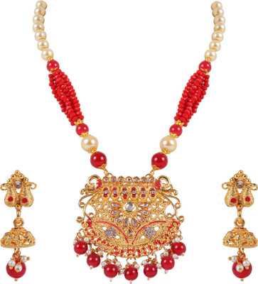 khetlazee Alloy Gold-plated Gold, White, Red Jewellery Set(Pack of 1)