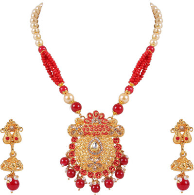 khetlazee Alloy Gold-plated Red, Gold, White Jewellery Set(Pack of 1)