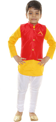 Little Majesty Boys Festive & Party, Wedding Kurta, Waistcoat and Breeches Set(Yellow Pack of 1)