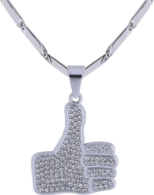 ShreejiHuf SilverPlated Adorable Classic Chain with Thumps Up Diamond Studded Pendant For Men and boy Jewellery Alloy