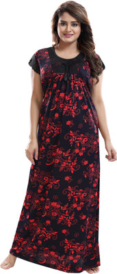 Shopping World Women Nighty(Black, Red)