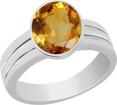 CLEAN GEMS Natural Certified Sunehla (Citrine) 8.25 Ratti or 7.50 Carat for Male & Female 92.5 Sterling Silver Sterling Silver Citrine Ring