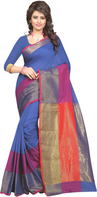 Blissta Printed Maheshwari Cotton Blend Saree(Blue)