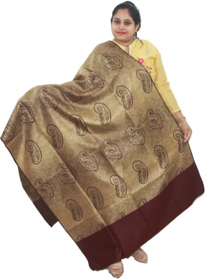 Vrinde Polyester Wool Blend Applique Women Shawl(Gold)