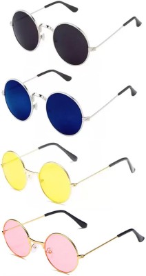 SRPM Round Sunglasses(For Men & Women, Black, Blue, Yellow, Pink)