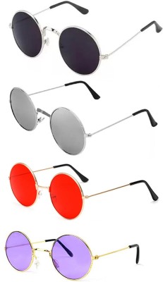 SRPM Round Sunglasses(For Men & Women, Black, Silver, Violet, Red)