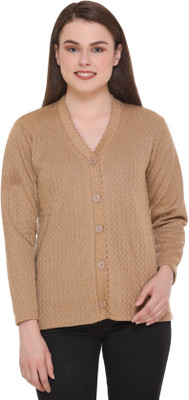 eWools Women Button Self Design Cardigan