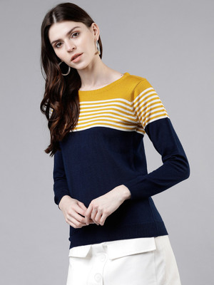 Tokyo Talkies Woven Round Neck Casual Women Multicolor Sweater