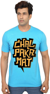 Aseria Printed Men Round Neck Light Blue T-Shirt