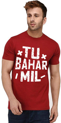 Aseria Printed Men Round Neck Maroon T-Shirt