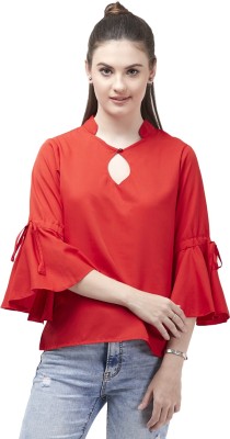 indietoga Casual Bell Sleeve Solid Women Red Top