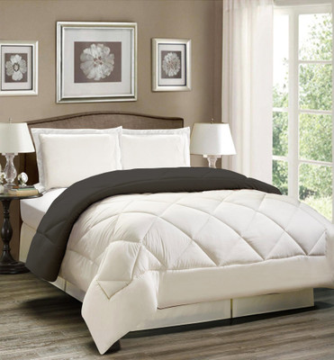 AVI Solid Single Comforter for  Mild Winter(Polyester, Black-White)