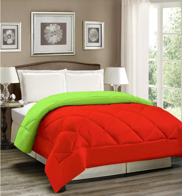 AVI Solid Single Comforter for  Heavy Winter(Polyester, Red-Mint Green)