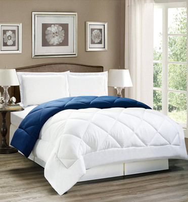 AVI Solid Single Comforter for  Heavy Winter(Polyester, Blue-White)