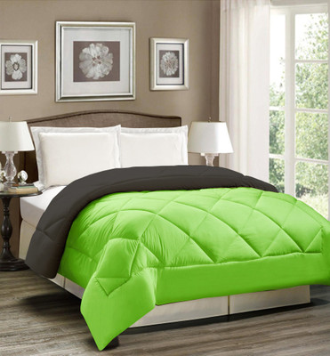 AVI Solid Single Comforter for  Heavy Winter(Polyester, Black-Mint Green)
