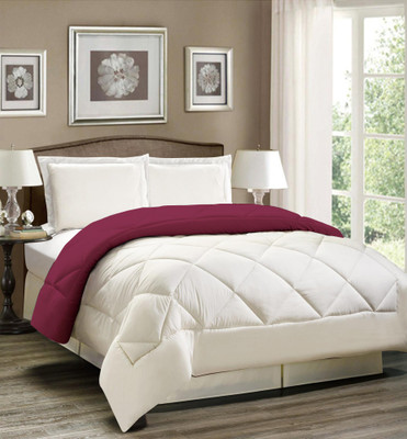 AVI Solid Double Comforter for  Heavy Winter(Polyester, White-Wine)