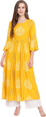 Stylum Women Maxi White, Yellow Midi/Calf Length Dress