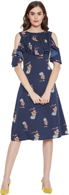 FORELEVY Women A-line Blue Below Knee Dress