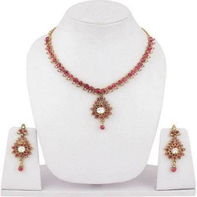 Bhana Jewells Alloy Gold-plated Pink, White Jewellery Set(Pack of 1)