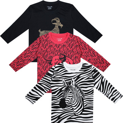 Biffy and Luffy Boys Animal Print Cotton Blend Regular T Shirt(Multicolor, Pack of 3)