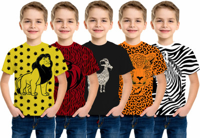 Luke and Lilly Boys Printed Cotton Blend Regular T Shirt(Multicolor, Pack of 5)