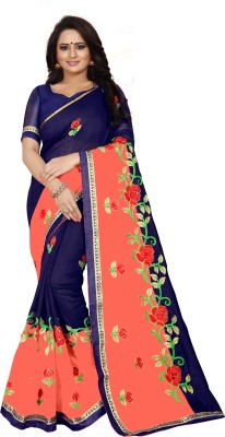 poonam s tex Embroidered Bollywood Cotton Blend Saree(Blue)