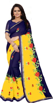 poonam s tex Embroidered Bollywood Cotton Blend Saree(Yellow)
