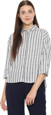 van-heusen-women-striped-casual-grey-shirt